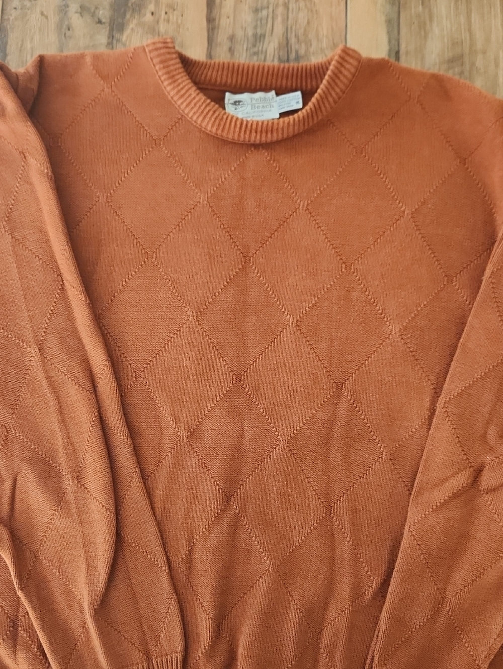 Pebble Beach Orange Diamond-Knit Crewneck Sweater - Unisex Vintage